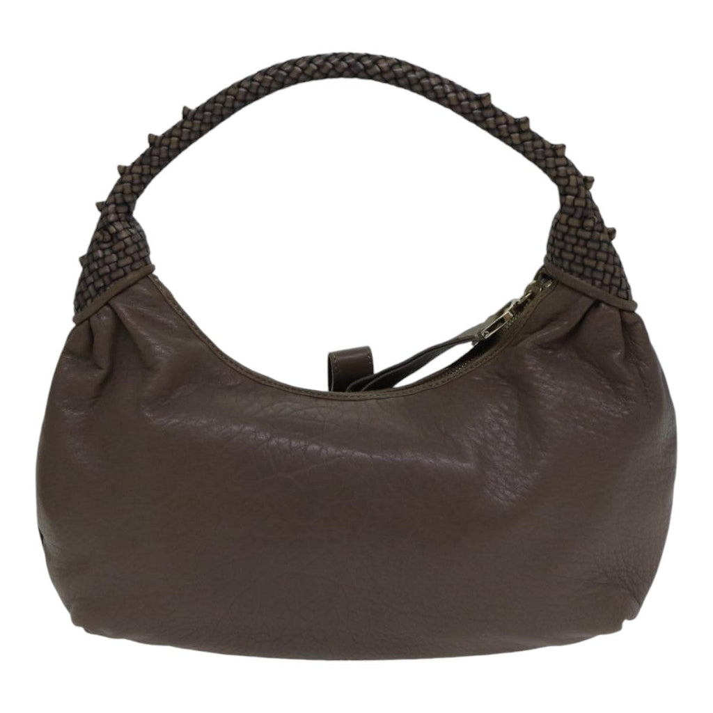 FENDI Zucca Shoulder Bag Leather Beige ki4903