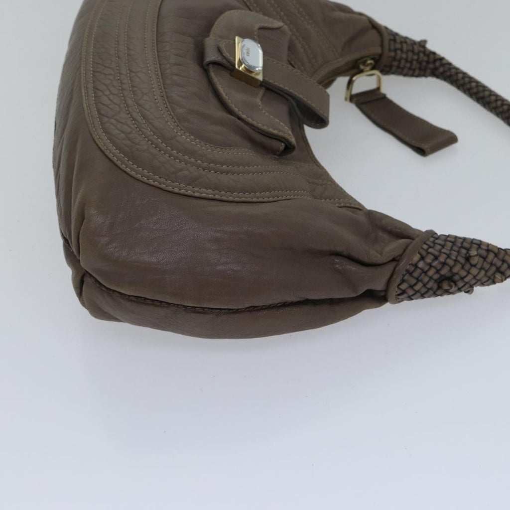 FENDI Zucca Shoulder Bag Leather Beige ki4903