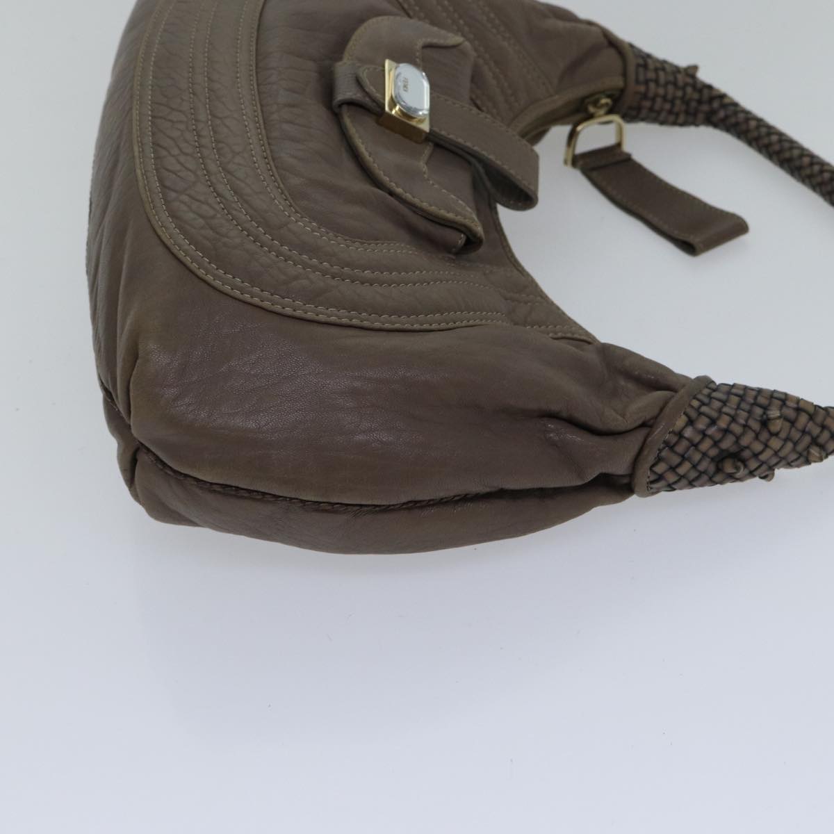 FENDI Zucca Shoulder Bag Leather Beige ki4903