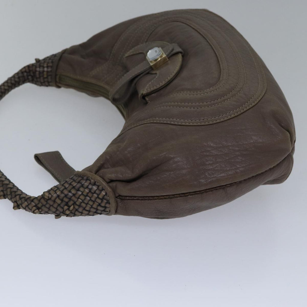 FENDI Zucca Shoulder Bag Leather Beige ki4903