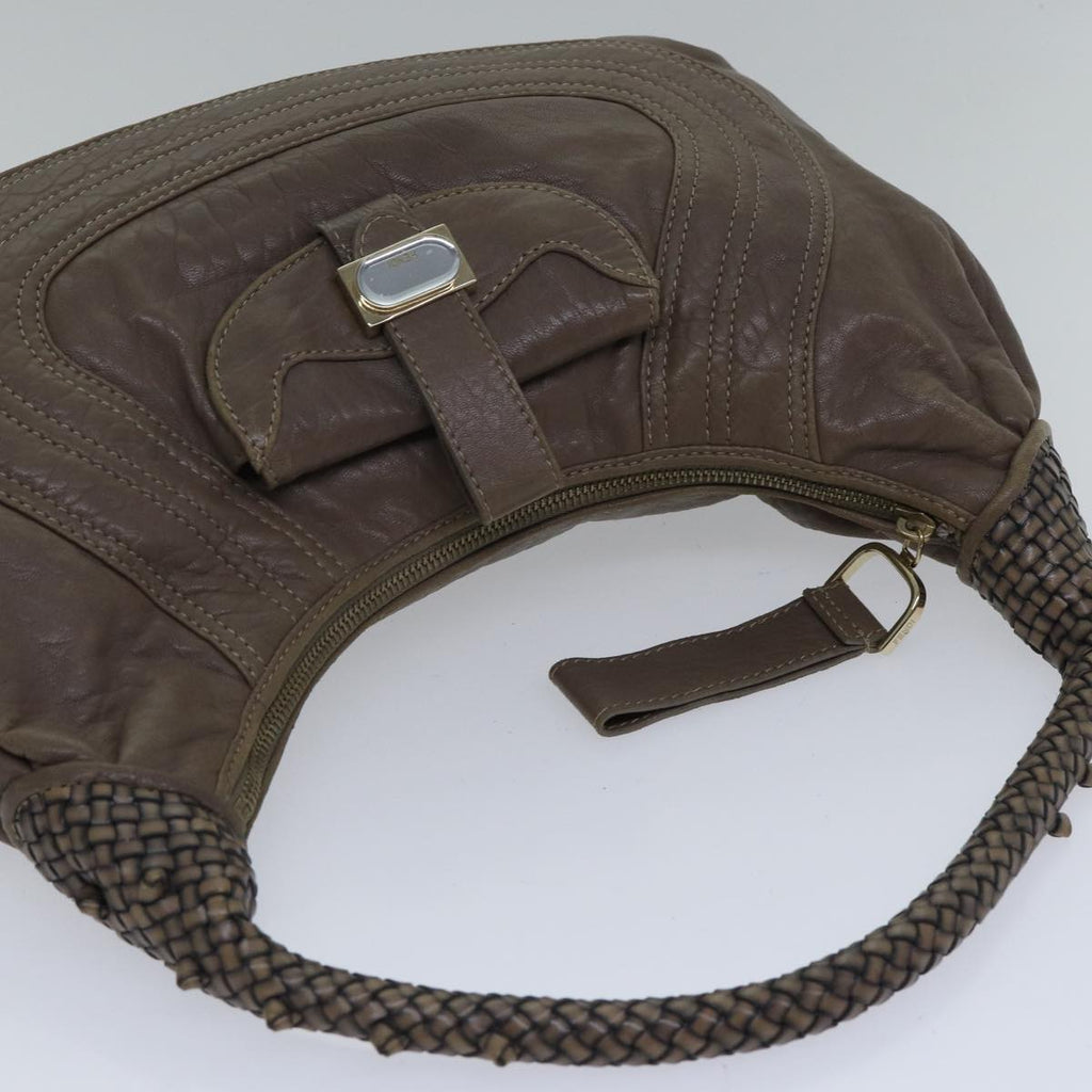 FENDI Zucca Shoulder Bag Leather Beige ki4903