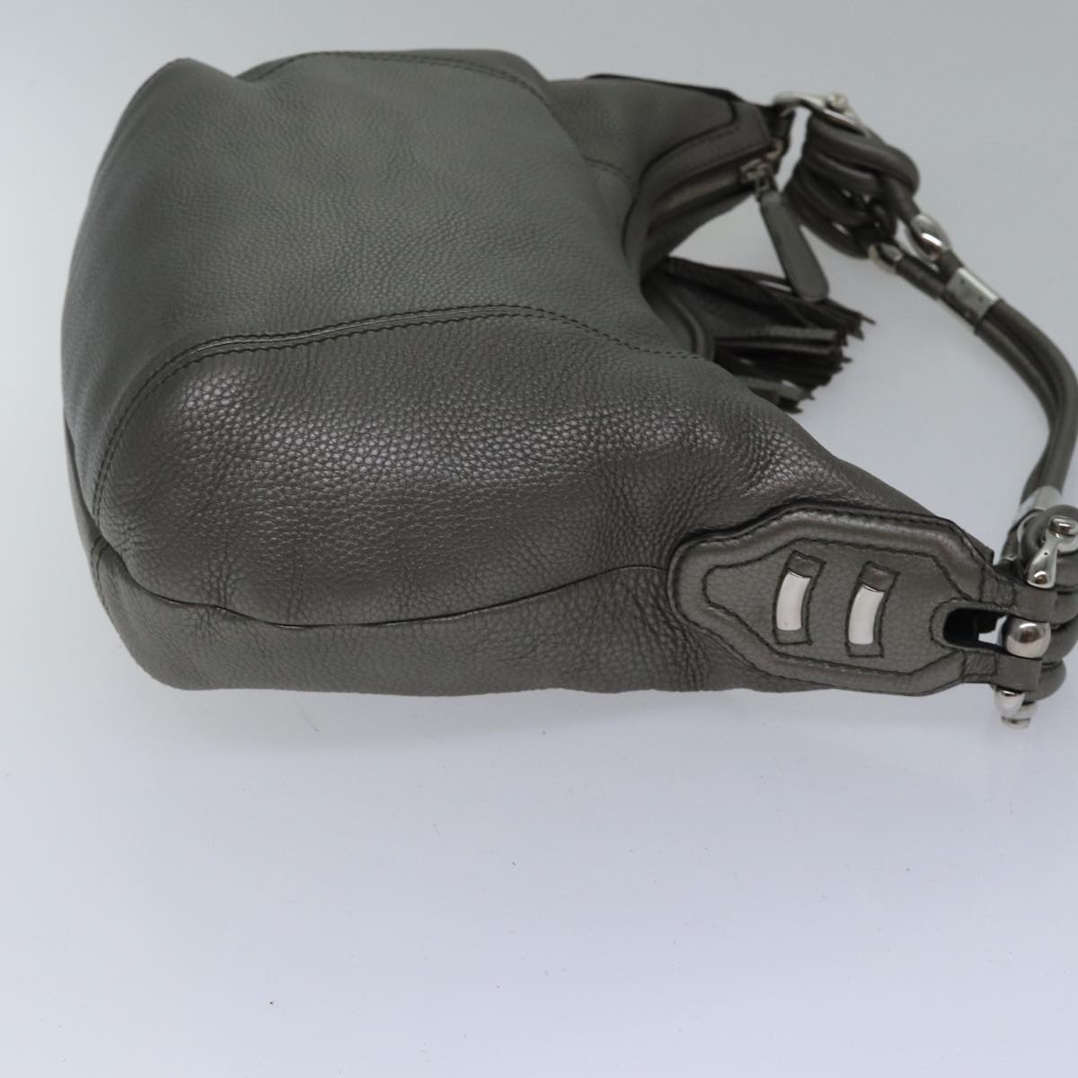 GUCCI Bamboo Fringe Shoulder Bag Leather Silver ki4907