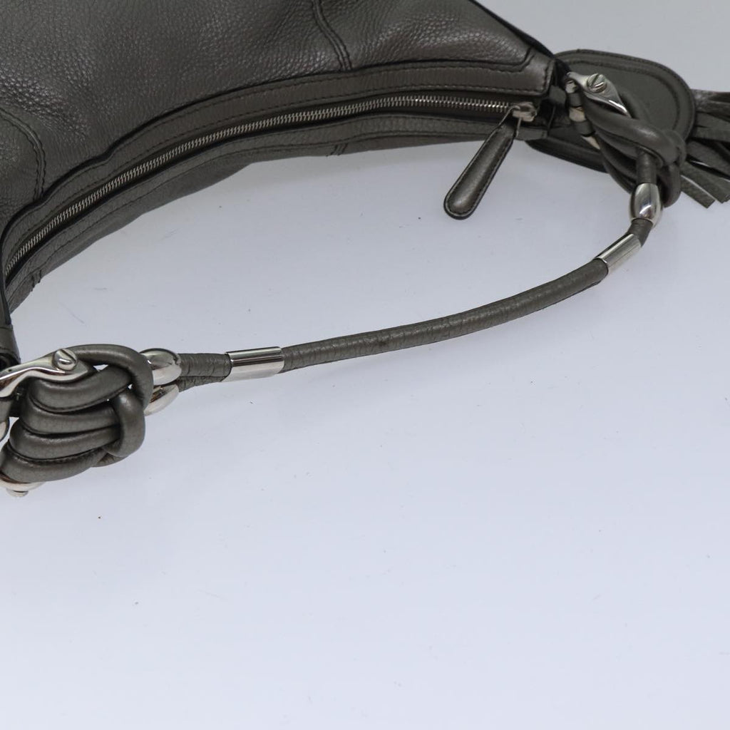 GUCCI Bamboo Fringe Shoulder Bag Leather Silver ki4907