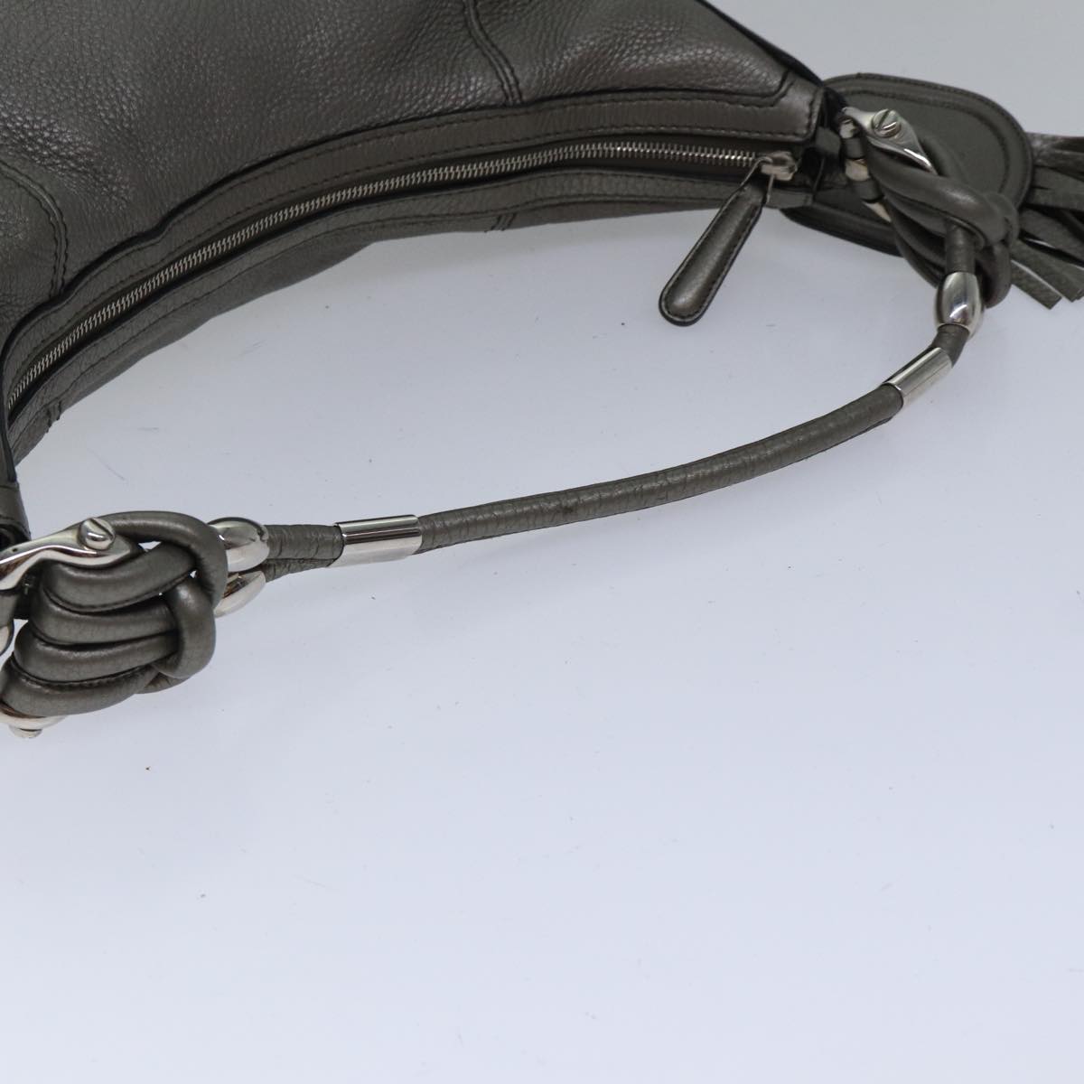GUCCI Bamboo Fringe Shoulder Bag Leather Silver ki4907