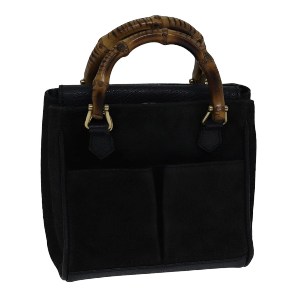 GUCCI Bamboo Hand Bag Suede Black ki4913
