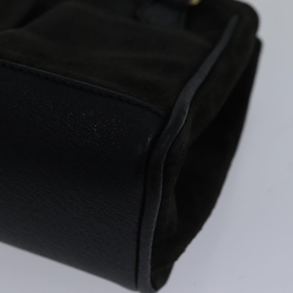 GUCCI Bamboo Hand Bag Suede Black ki4913