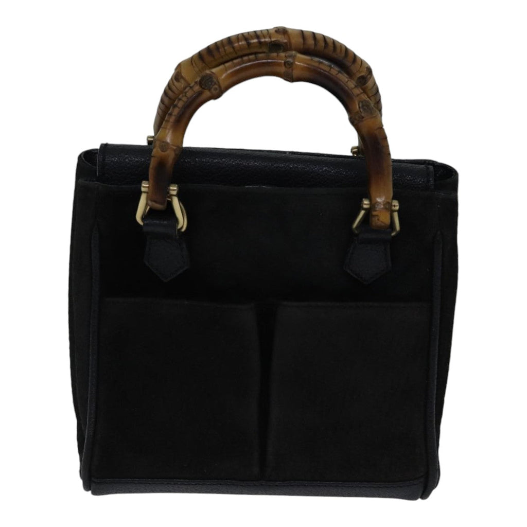 GUCCI Bamboo Hand Bag Suede Black ki4913