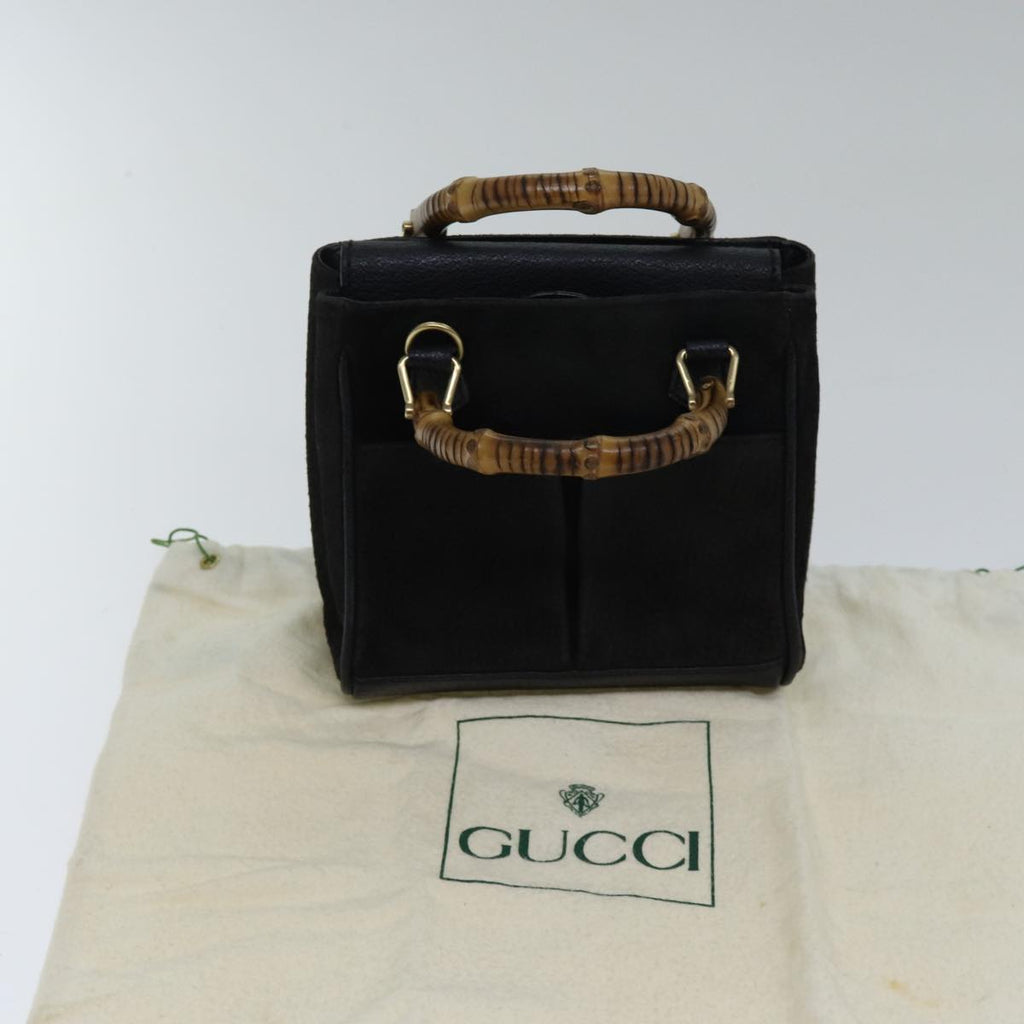 GUCCI Bamboo Hand Bag Suede Black ki4913