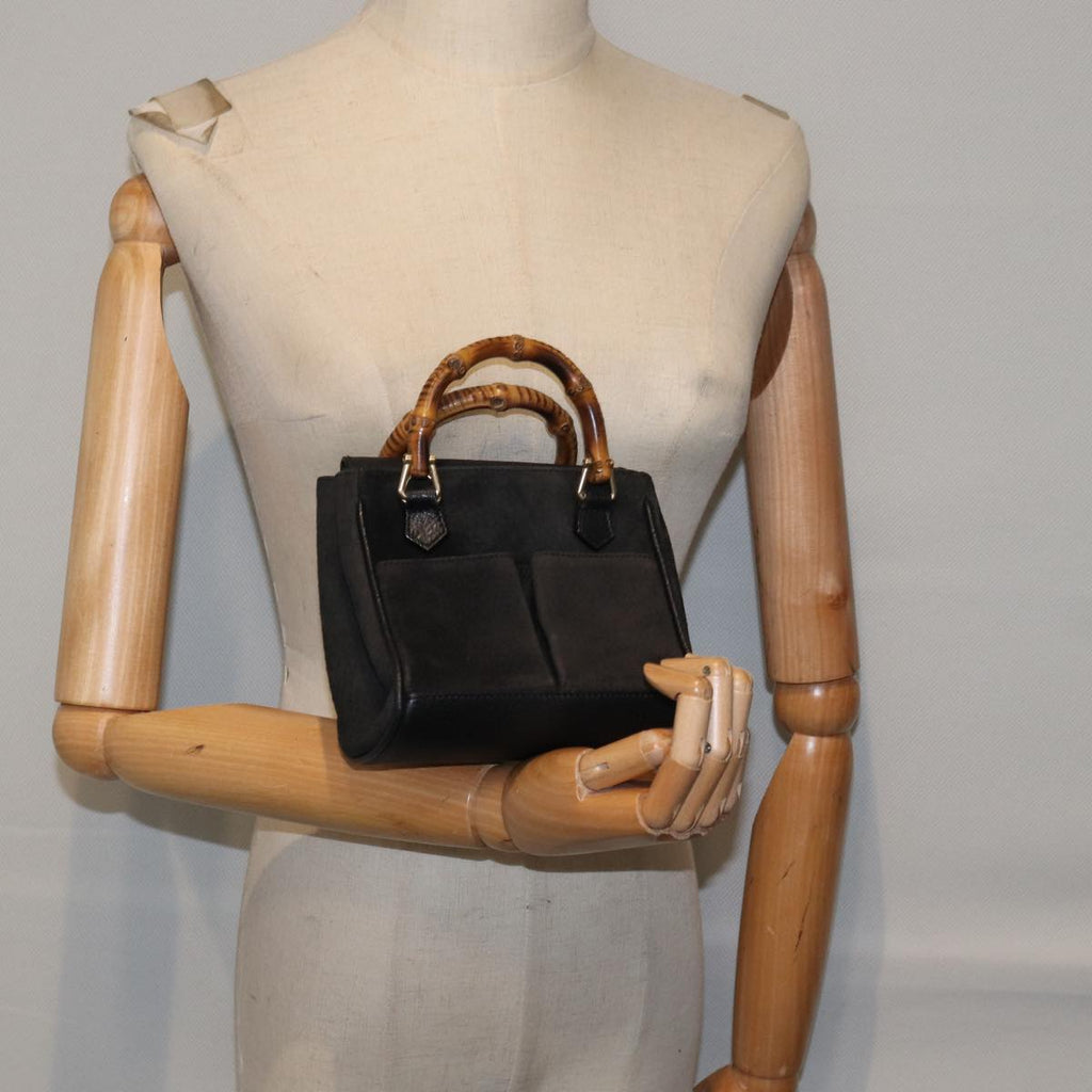 GUCCI Bamboo Hand Bag Suede Black ki4913