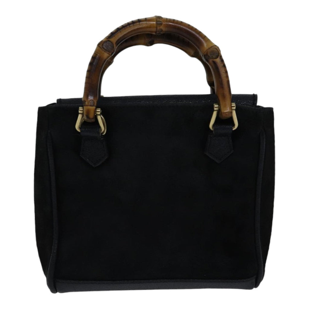 GUCCI Bamboo Hand Bag Suede Black ki4913
