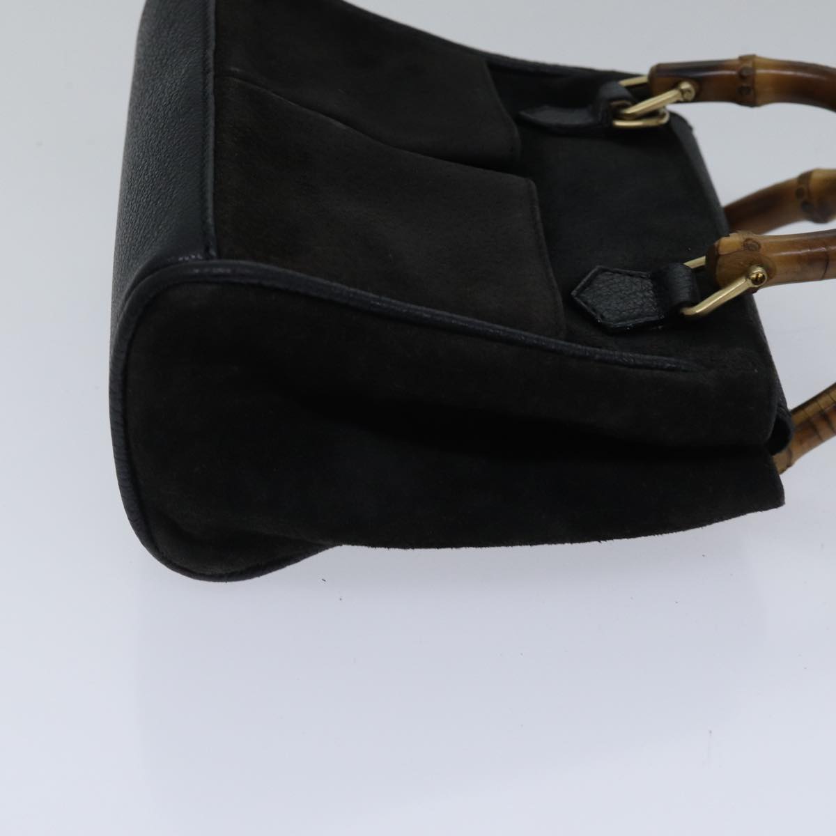 GUCCI Bamboo Hand Bag Suede Black ki4913