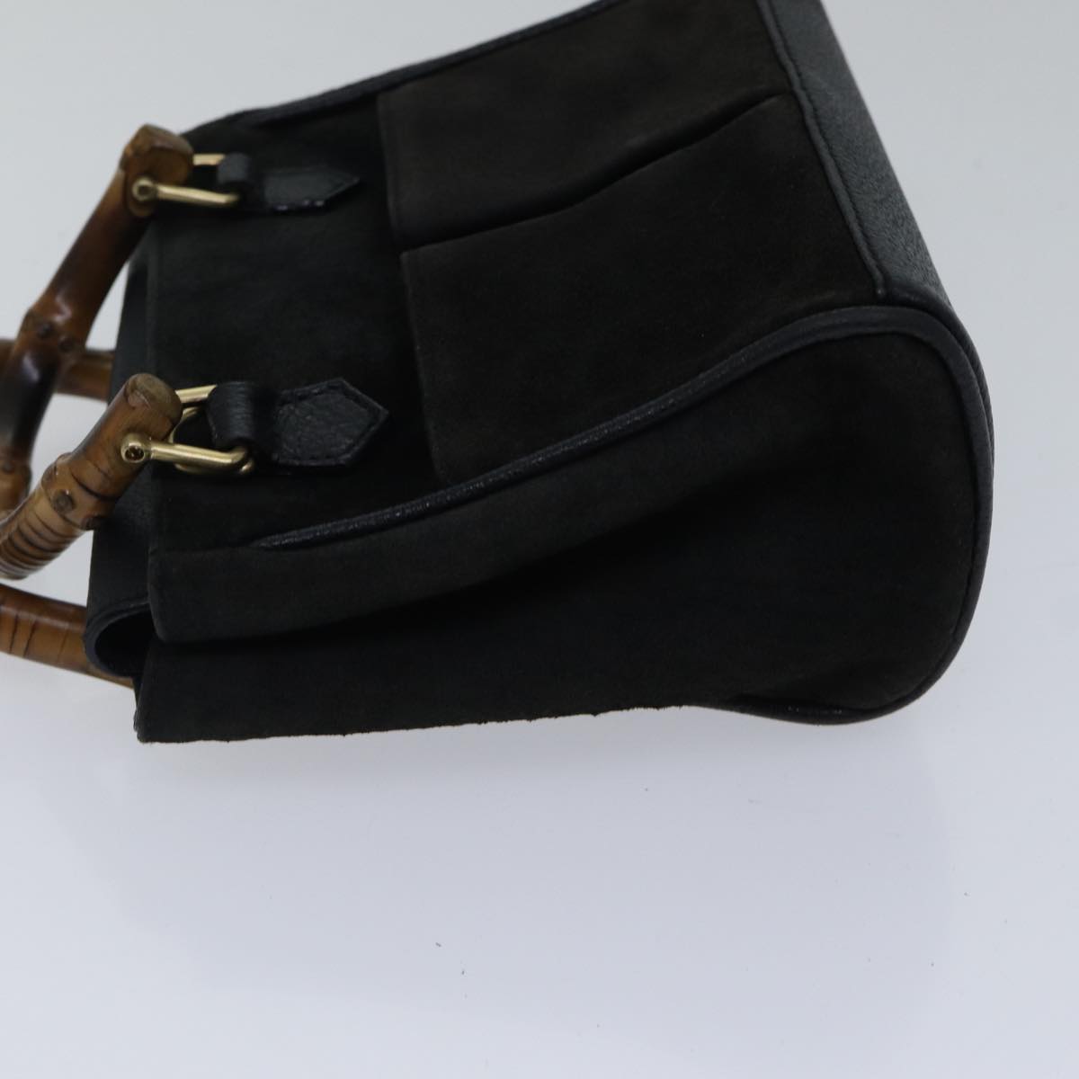 GUCCI Bamboo Hand Bag Suede Black ki4913