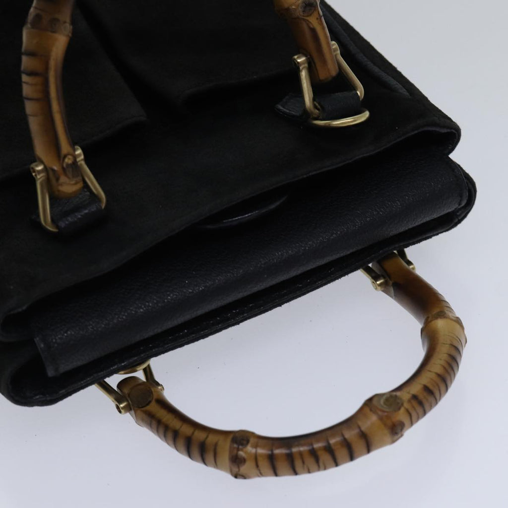 GUCCI Bamboo Hand Bag Suede Black ki4913