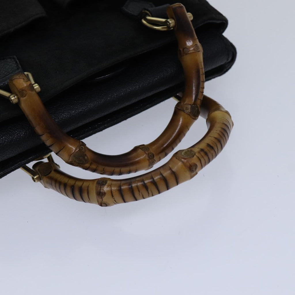 GUCCI Bamboo Hand Bag Suede Black ki4913