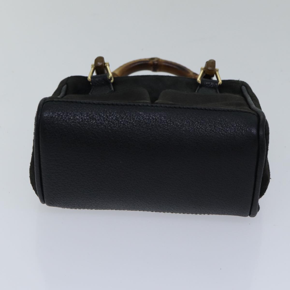 GUCCI Bamboo Hand Bag Suede Black ki4913