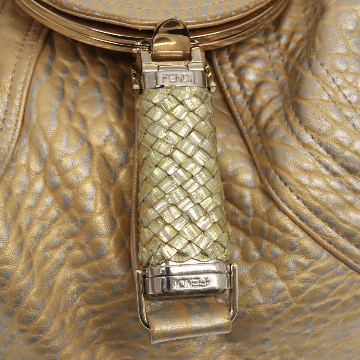 FENDI Spy Hand Bag Leather Gold Tone ki4970