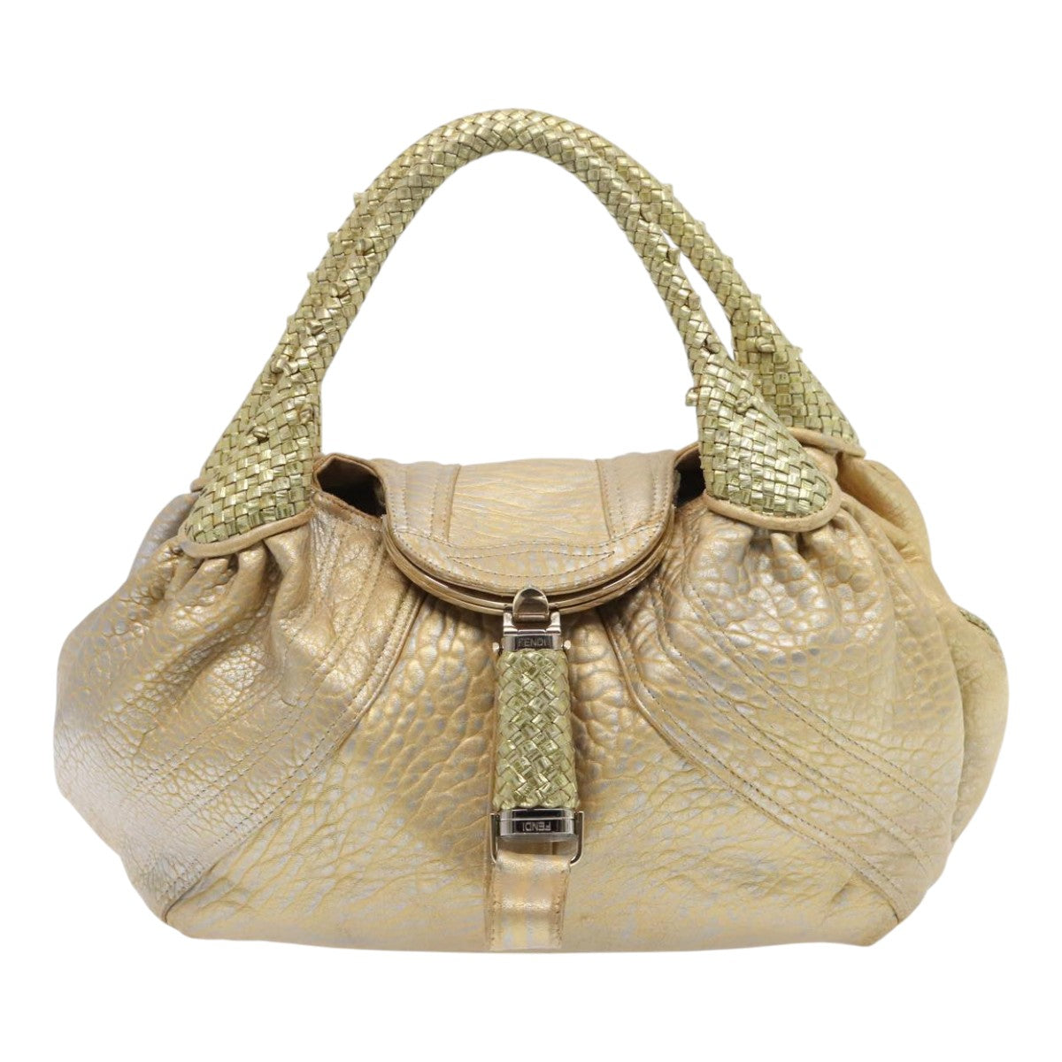 FENDI Spy Hand Bag Leather Gold Tone ki4970