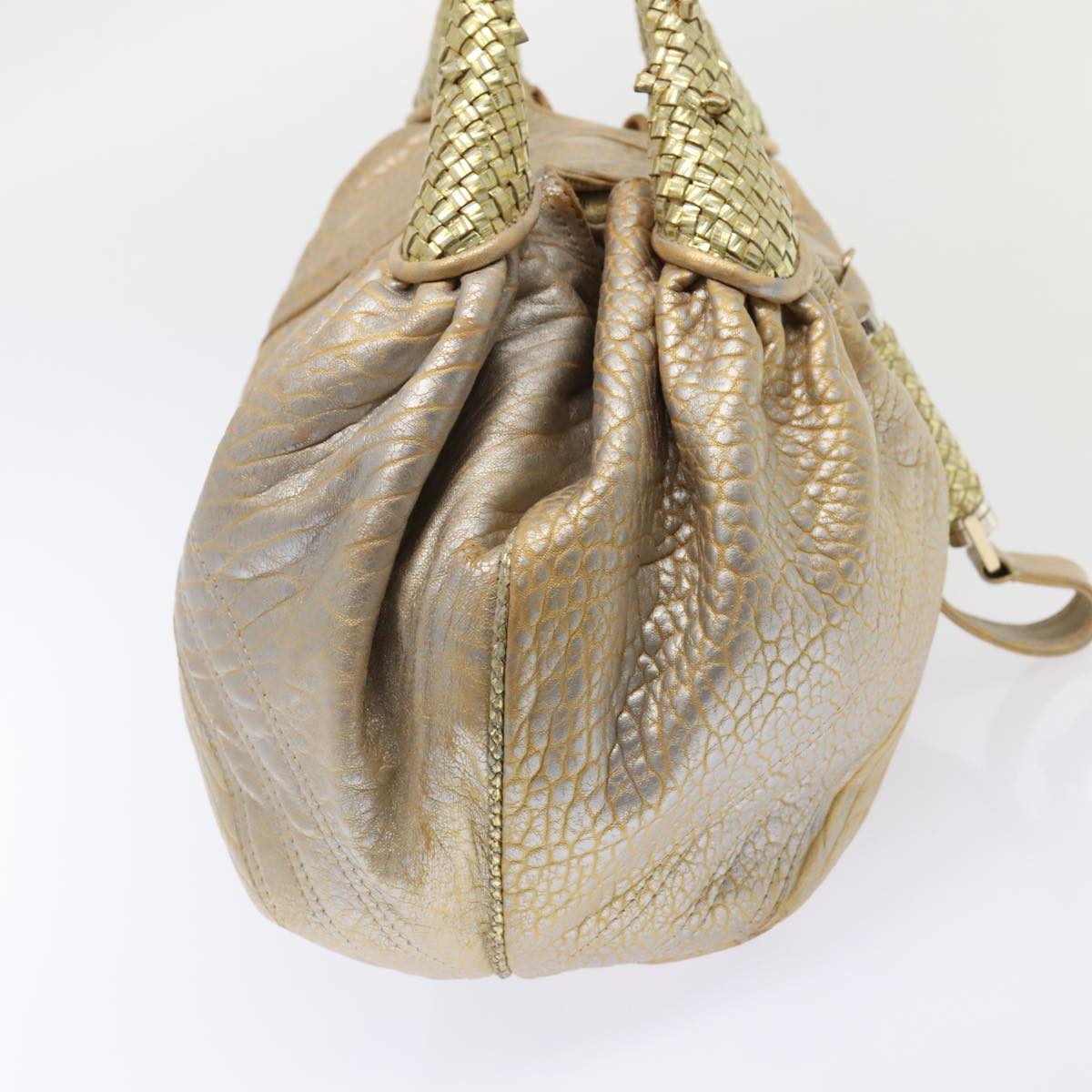 FENDI Spy Hand Bag Leather Gold Tone ki4970