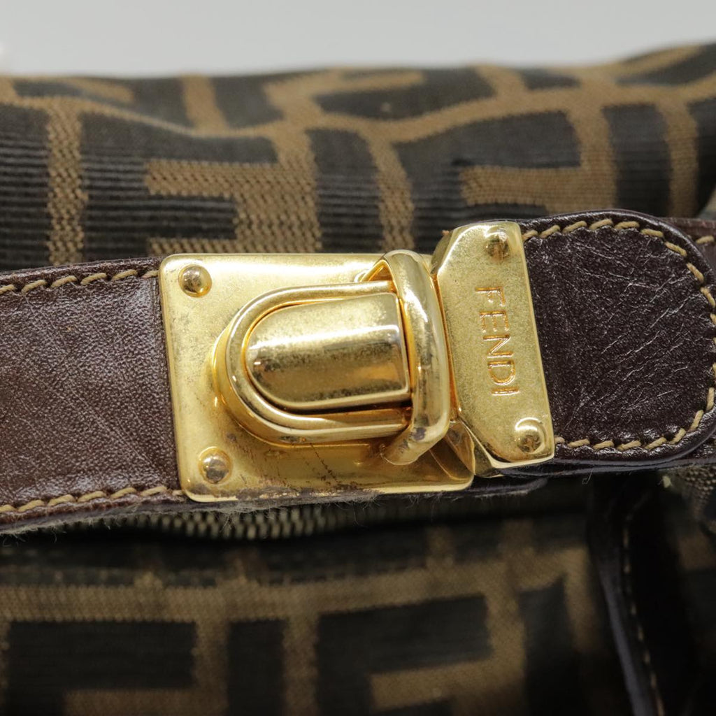 FENDI Zucca Canvas Pouch Brown Black gold ki4972