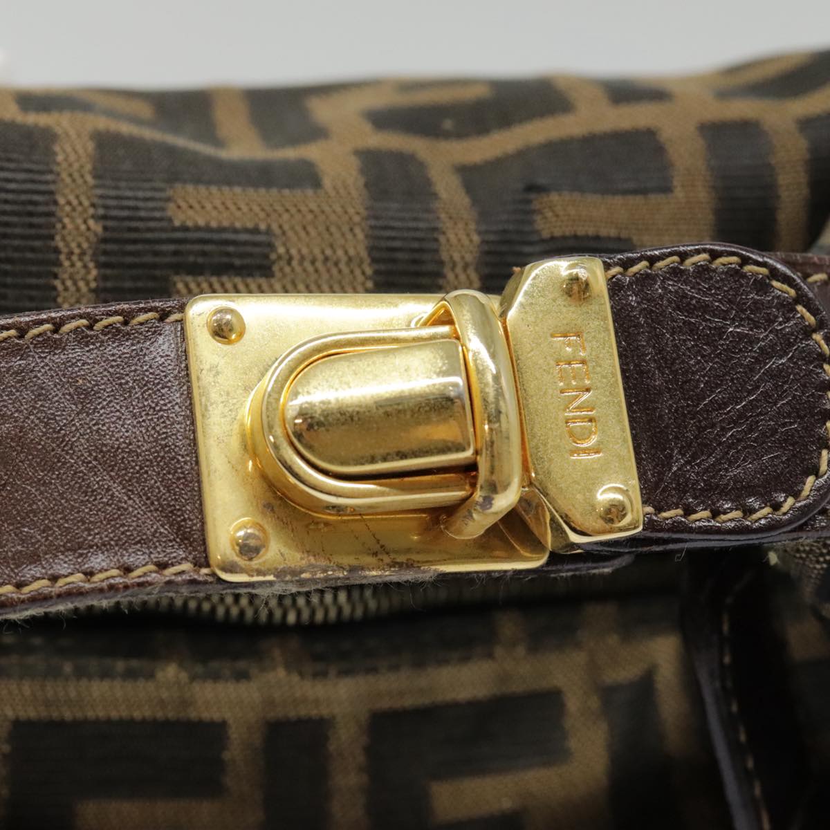 FENDI Zucca Canvas Pouch Brown Black gold ki4972