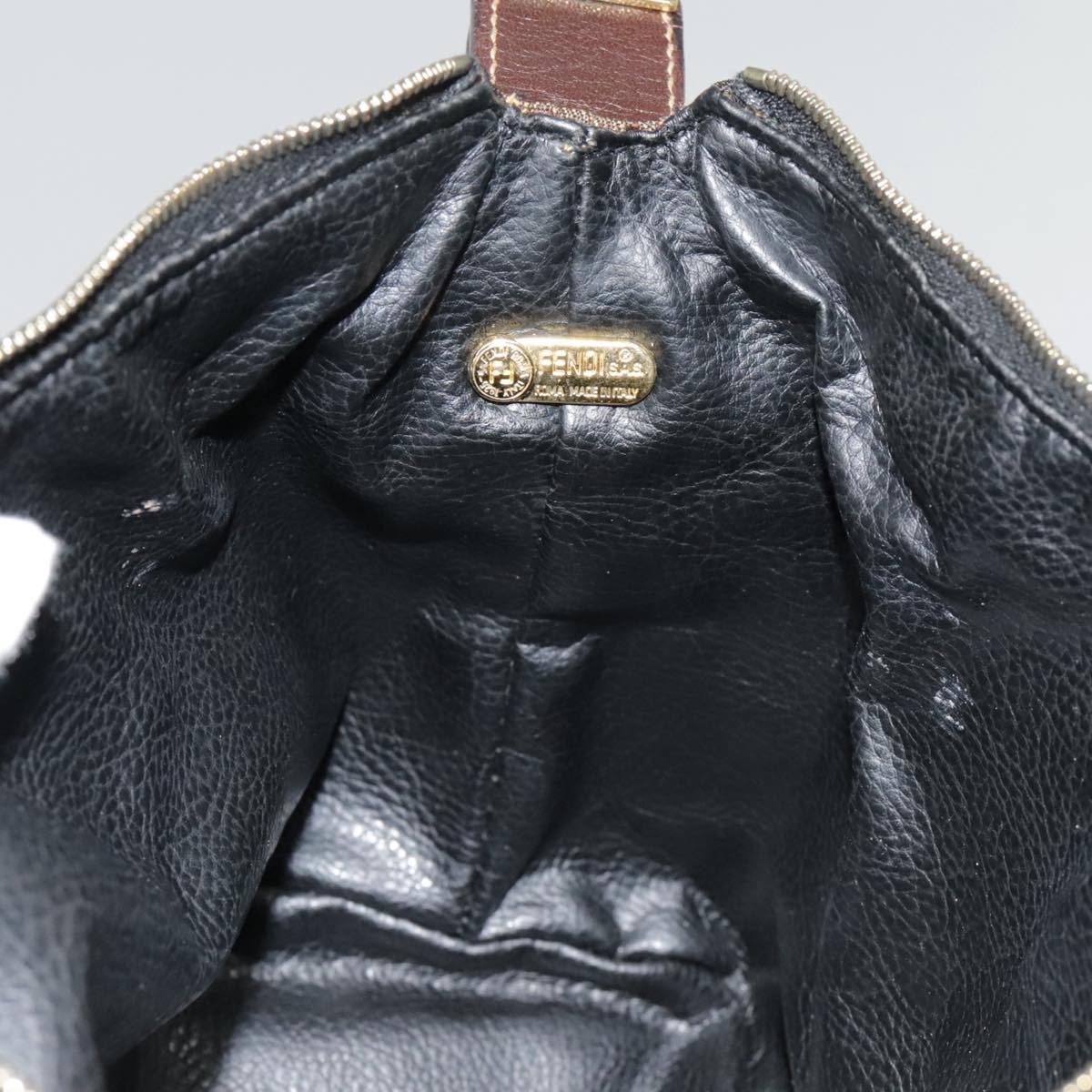 FENDI Zucca Canvas Pouch Brown Black gold ki4972