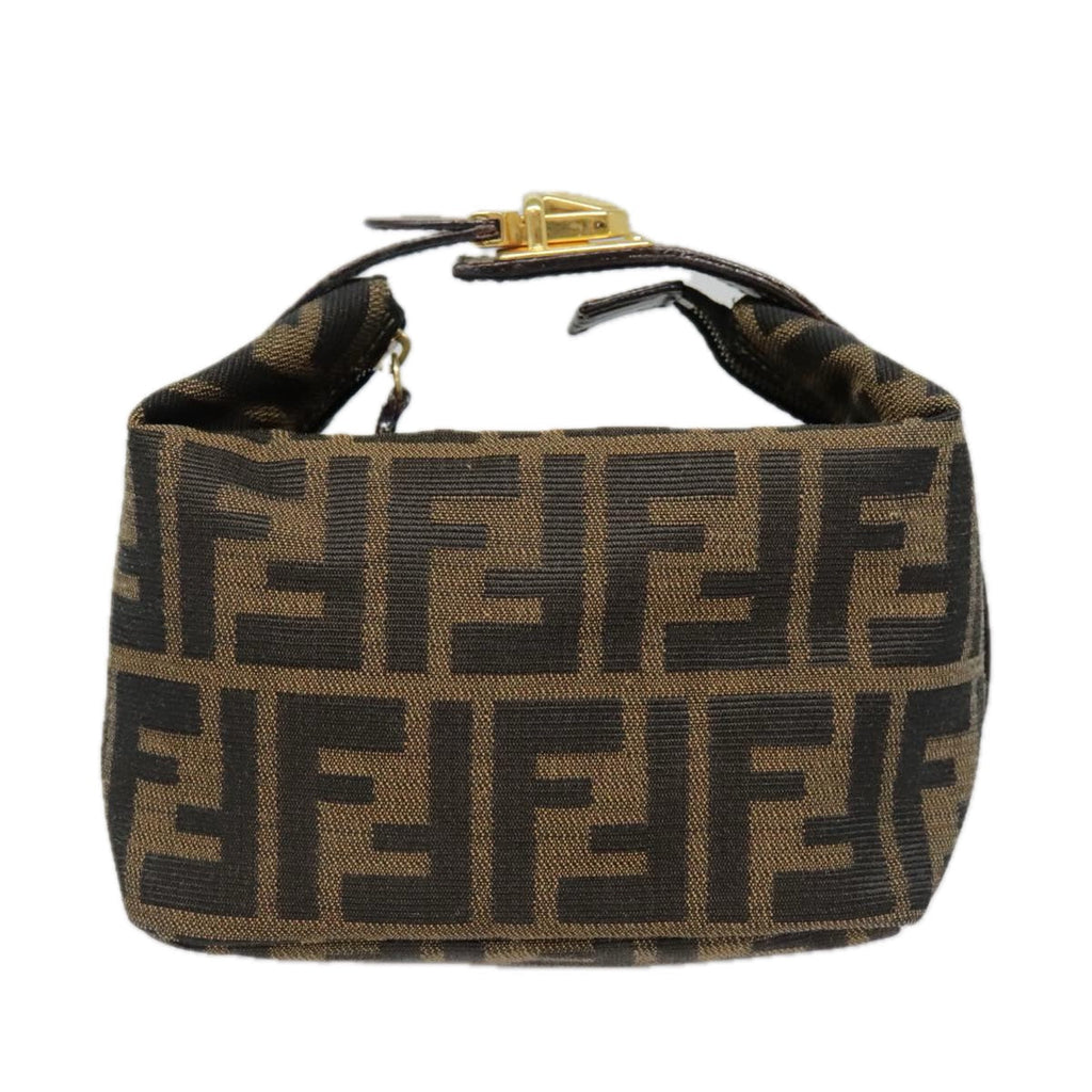 FENDI Zucca Canvas Pouch Brown Black gold ki4972