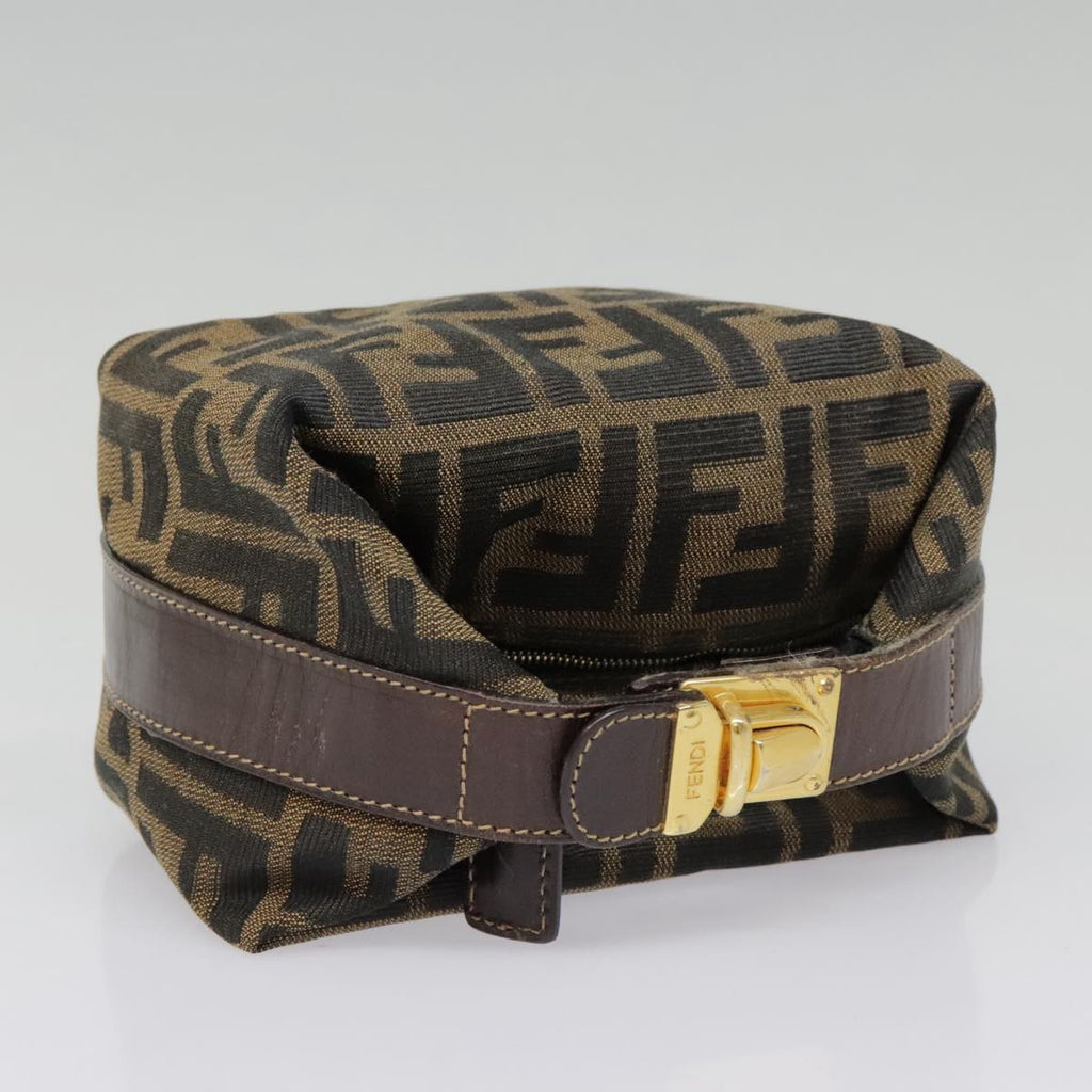 FENDI Zucca Canvas Pouch Brown Black gold ki4972
