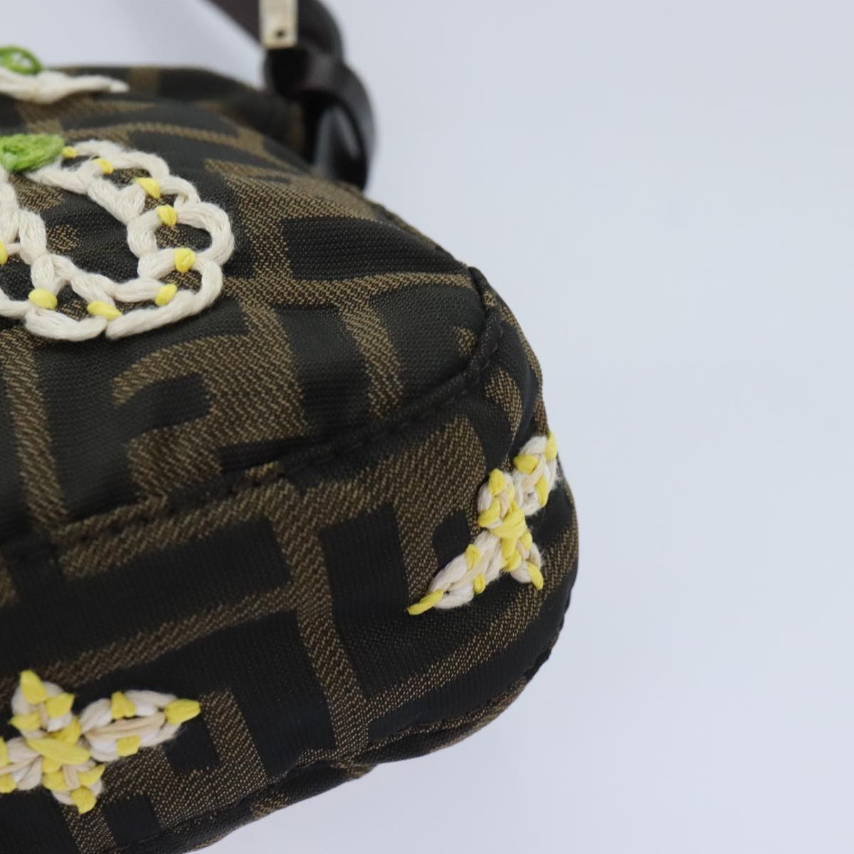 FENDI Zucca Canvas Flower Embroidery Mamma Baguette Bag Black Brown ki4974