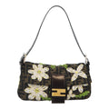 FENDI Zucca Canvas Flower Embroidery Mamma Baguette Bag Black Brown ki4974