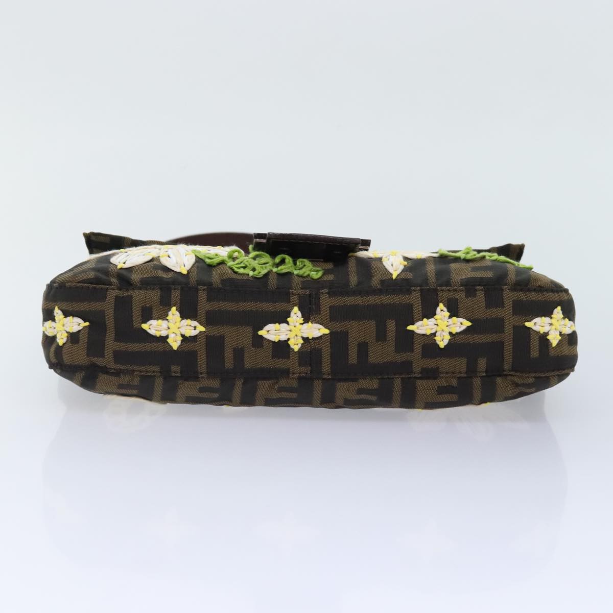 FENDI Zucca Canvas Flower Embroidery Mamma Baguette Bag Black Brown ki4974