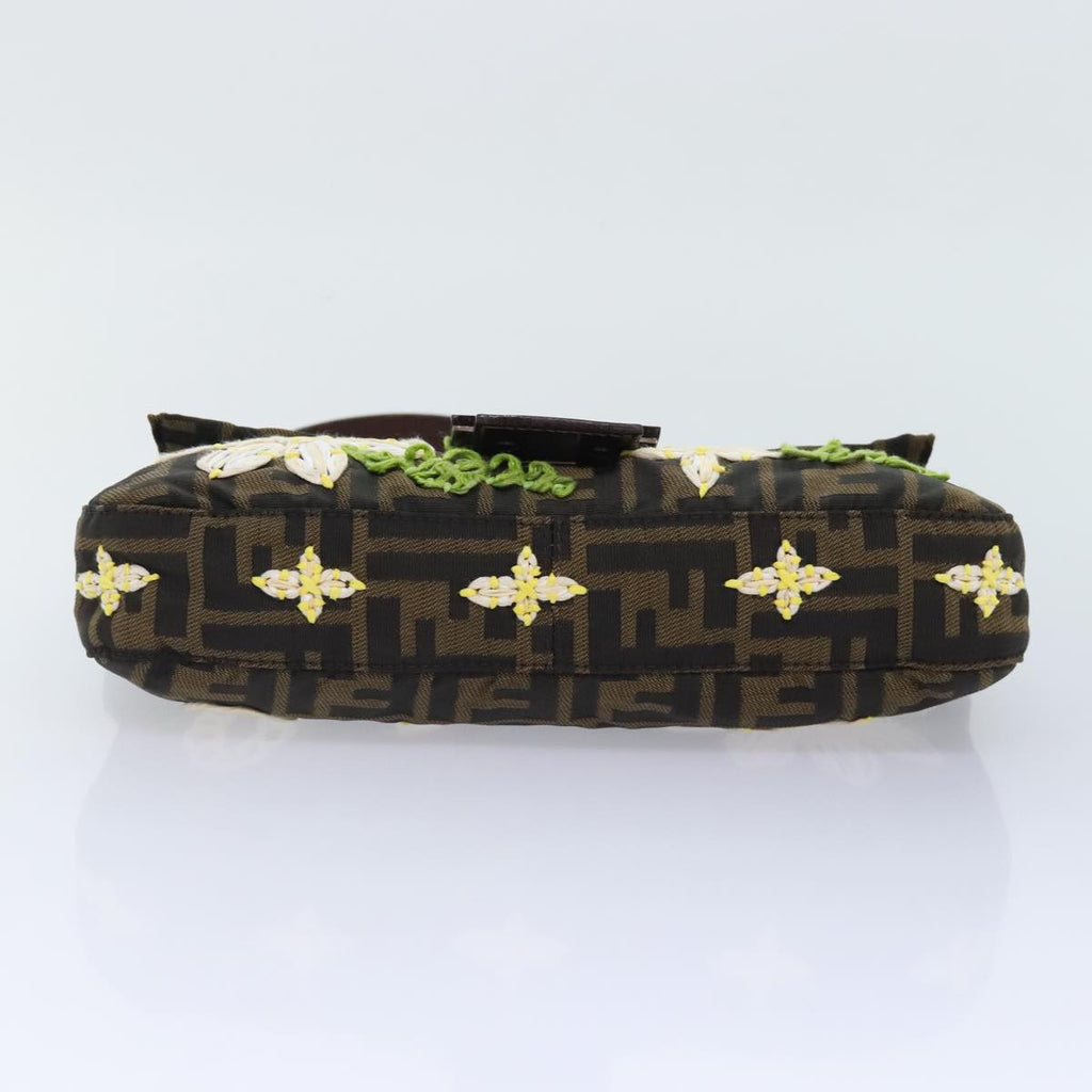 FENDI Zucca Canvas Flower Embroidery Mamma Baguette Bag Black Brown ki4974