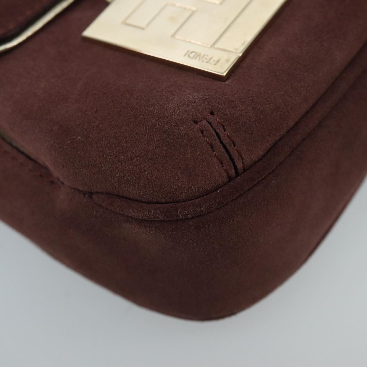 FENDI Zucchino Canvas Hand Bag Suede Beige Bordeaux ki5026