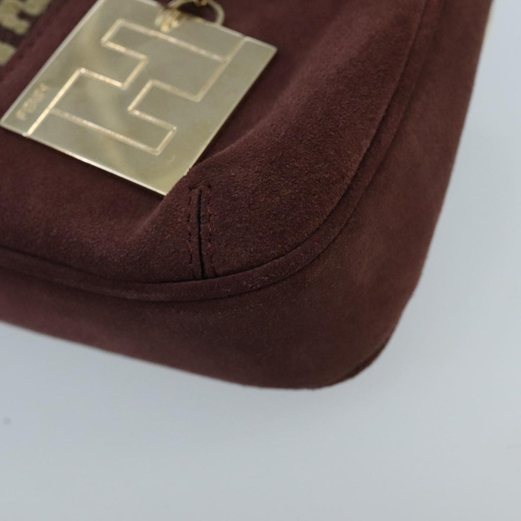 FENDI Zucchino Canvas Hand Bag Suede Beige Bordeaux ki5026