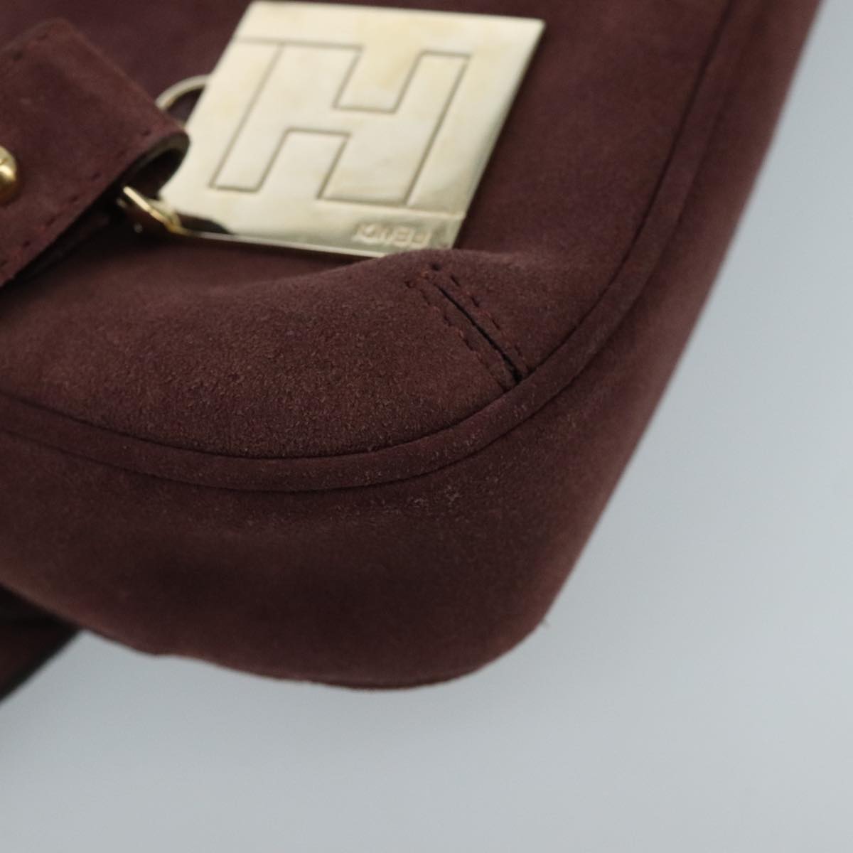 FENDI Zucchino Canvas Hand Bag Suede Beige Bordeaux ki5026