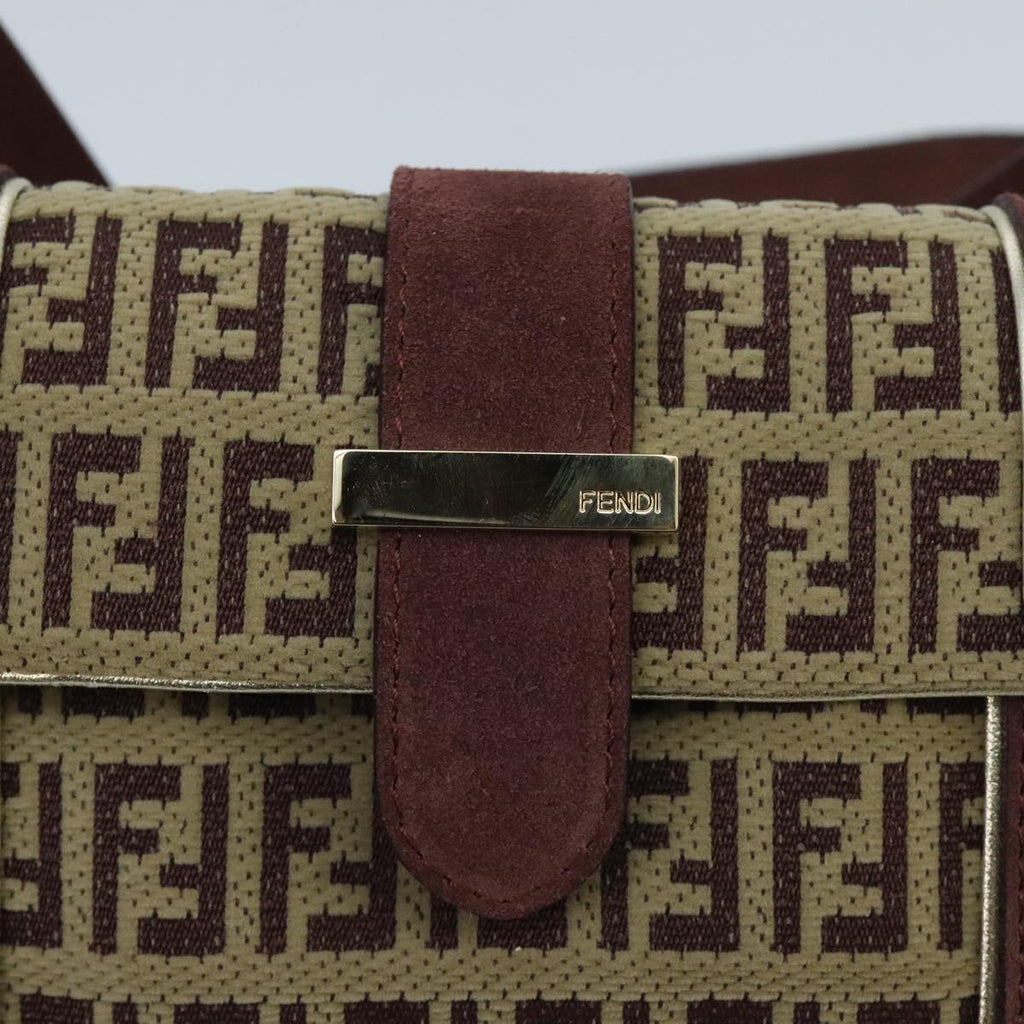 FENDI Zucchino Canvas Hand Bag Suede Beige Bordeaux ki5026