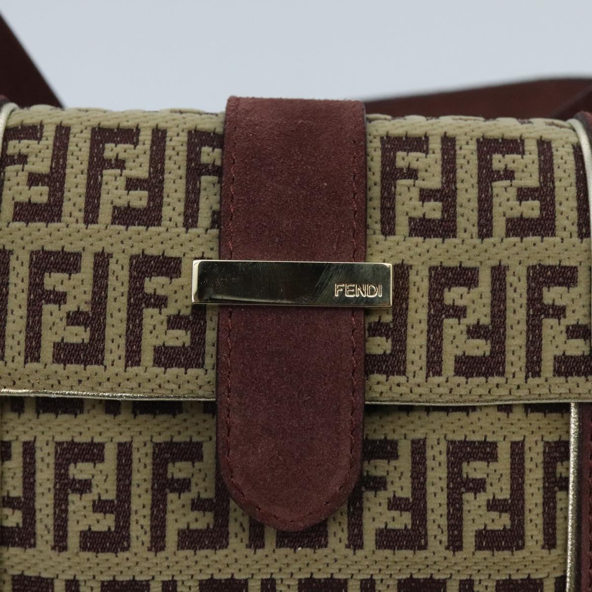 FENDI Zucchino Canvas Hand Bag Suede Beige Bordeaux ki5026
