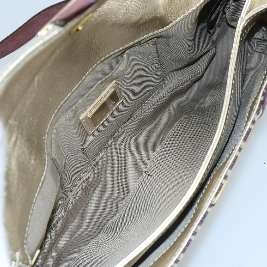 FENDI Zucchino Canvas Hand Bag Suede Beige Bordeaux ki5026