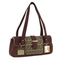 FENDI Zucchino Canvas Hand Bag Suede Beige Bordeaux ki5026