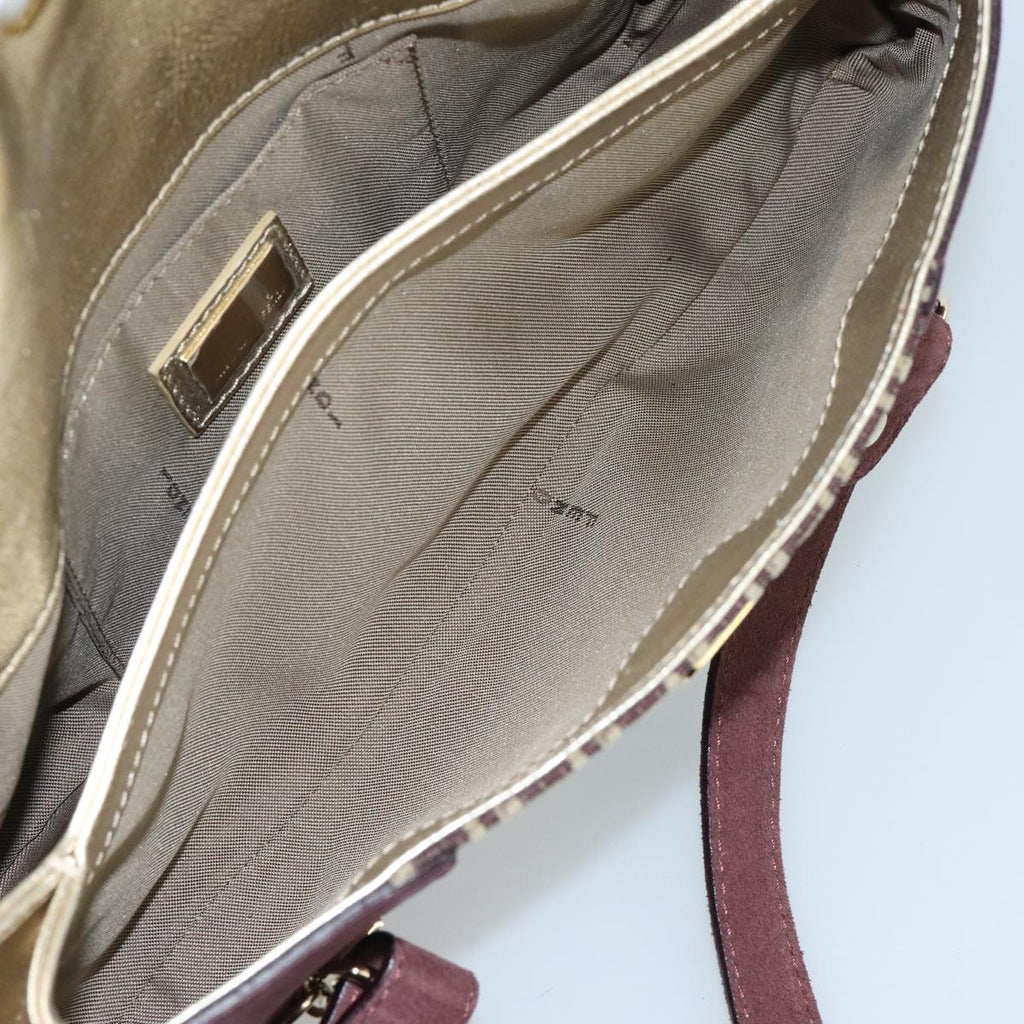 FENDI Zucchino Canvas Hand Bag Suede Beige Bordeaux ki5026