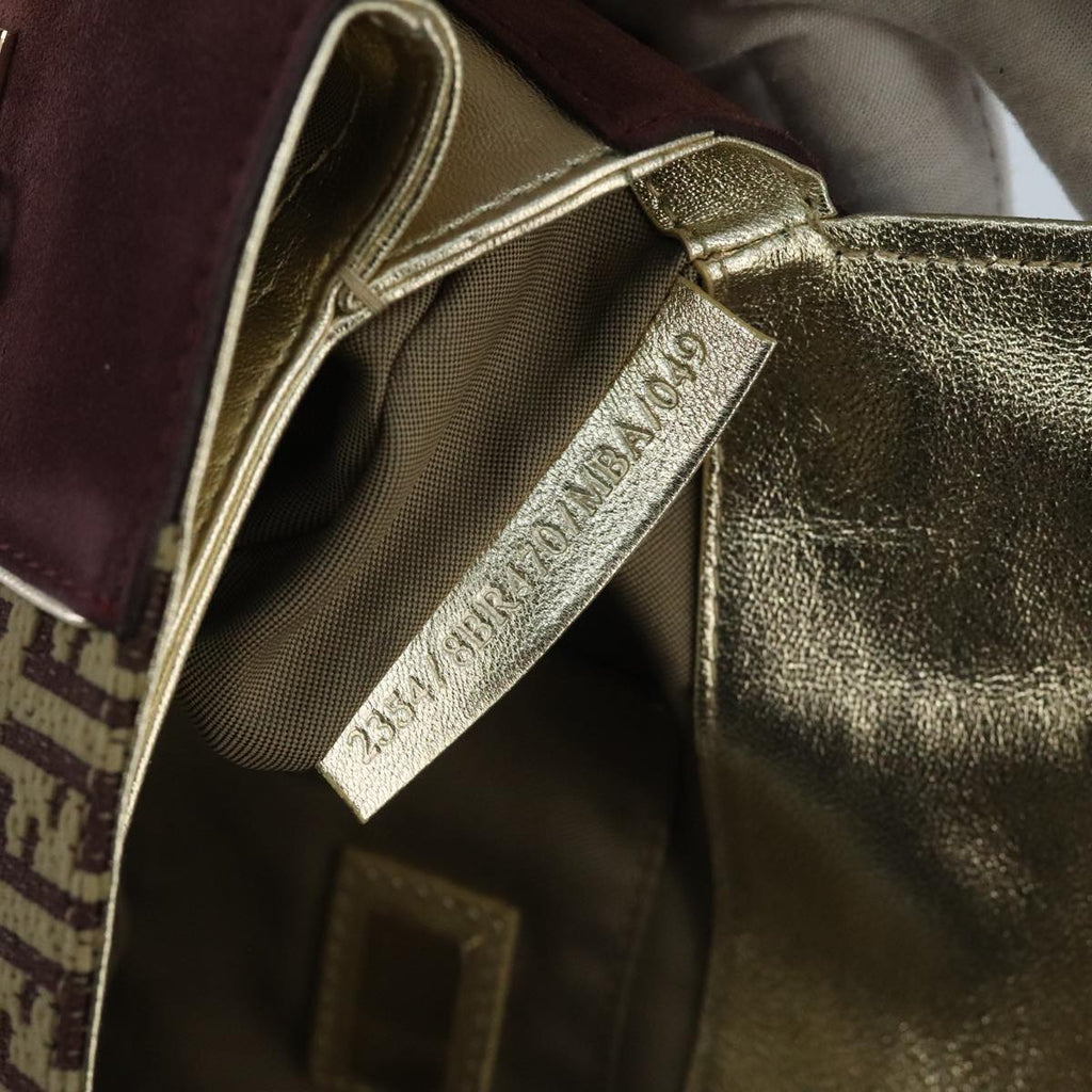 FENDI Zucchino Canvas Hand Bag Suede Beige Bordeaux ki5026