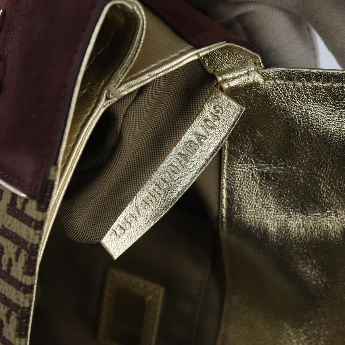 FENDI Zucchino Canvas Hand Bag Suede Beige Bordeaux ki5026