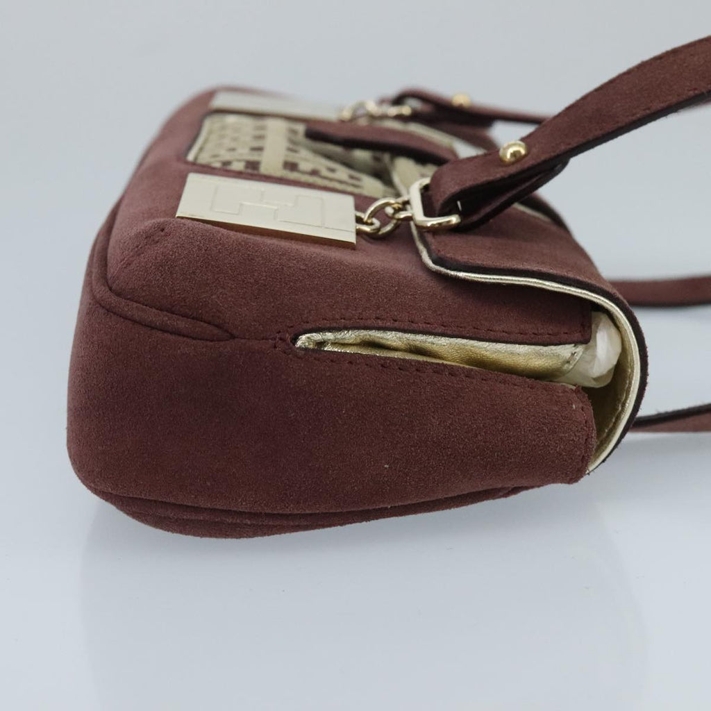 FENDI Zucchino Canvas Hand Bag Suede Beige Bordeaux ki5026