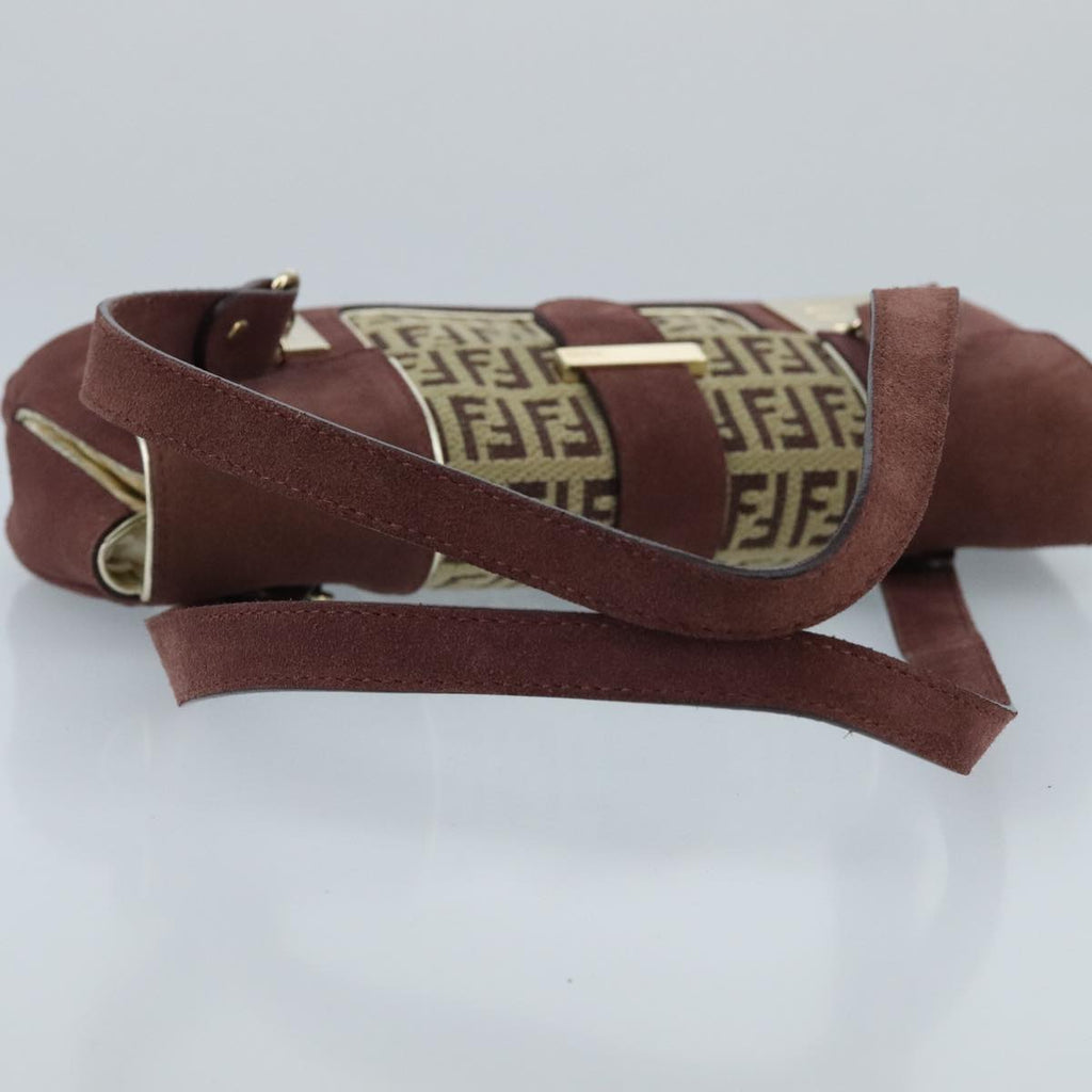 FENDI Zucchino Canvas Hand Bag Suede Beige Bordeaux ki5026