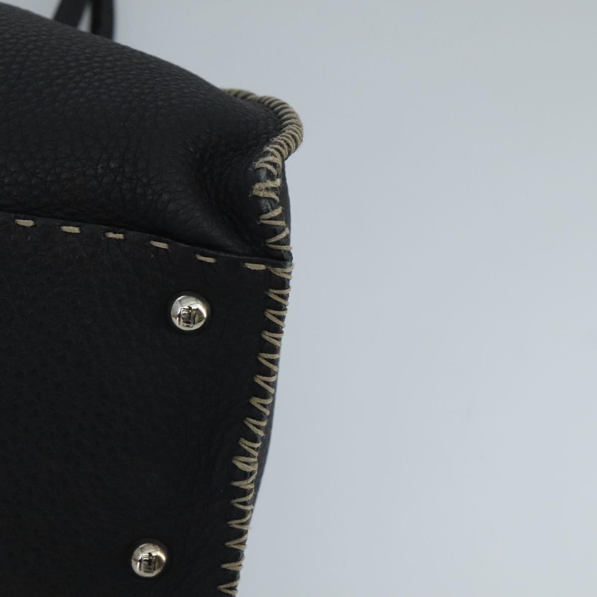 FENDI Celeria Hand Bag Leather Black Silver ki5027