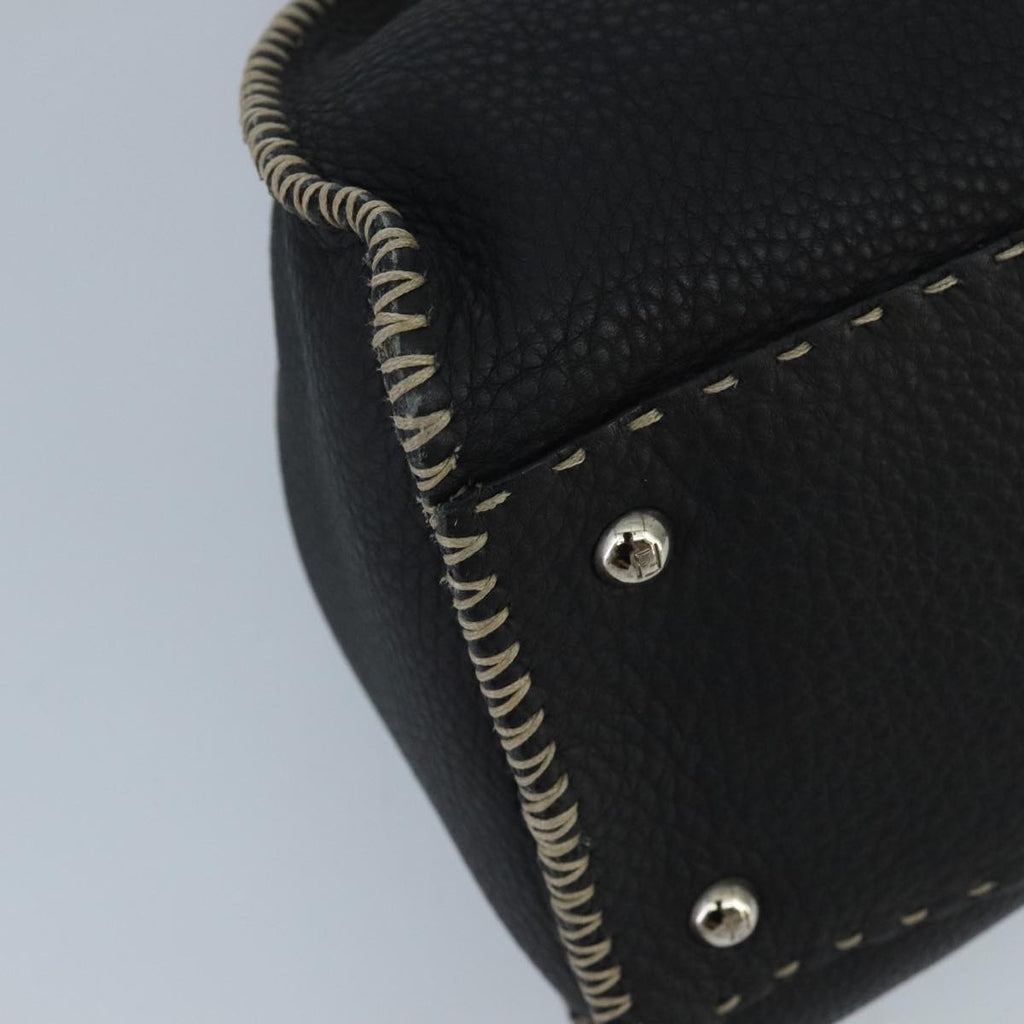 FENDI Celeria Hand Bag Leather Black Silver ki5027