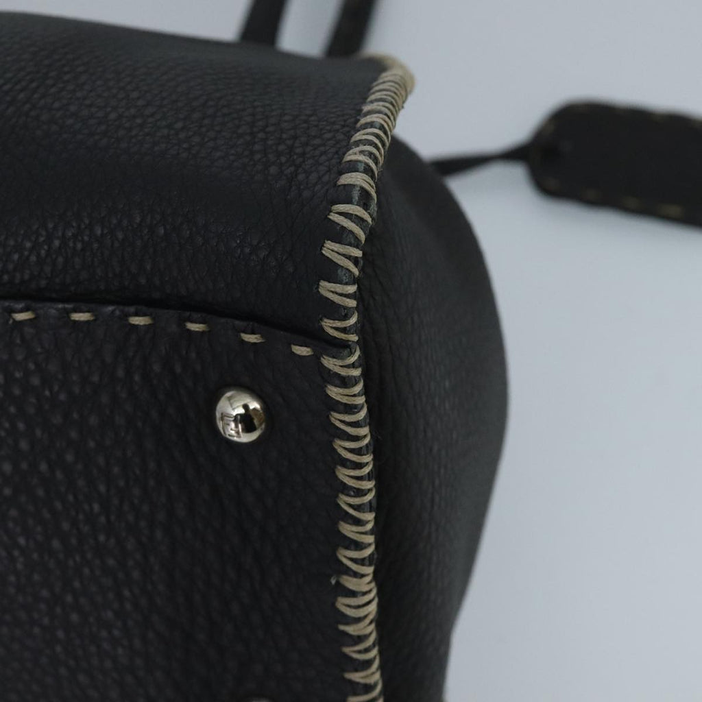 FENDI Celeria Hand Bag Leather Black Silver ki5027