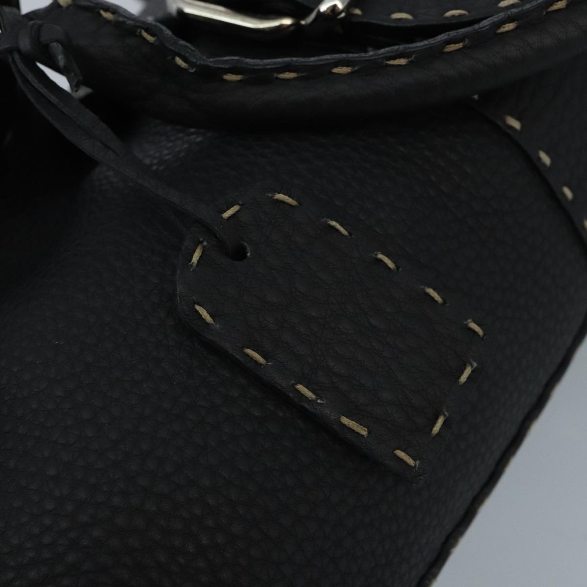 FENDI Celeria Hand Bag Leather Black Silver ki5027