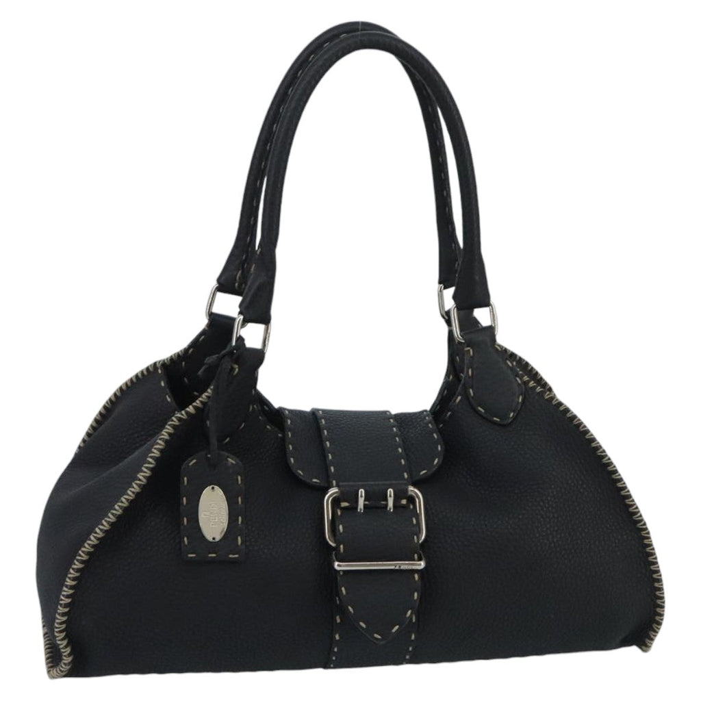 FENDI Celeria Hand Bag Leather Black Silver ki5027