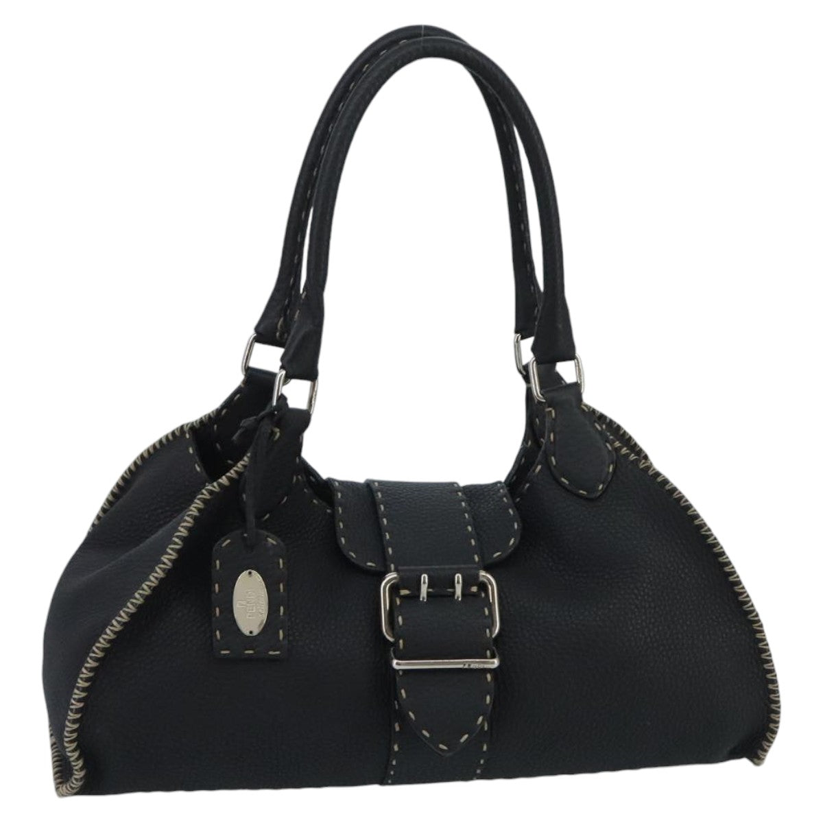 FENDI Celeria Hand Bag Leather Black Silver ki5027