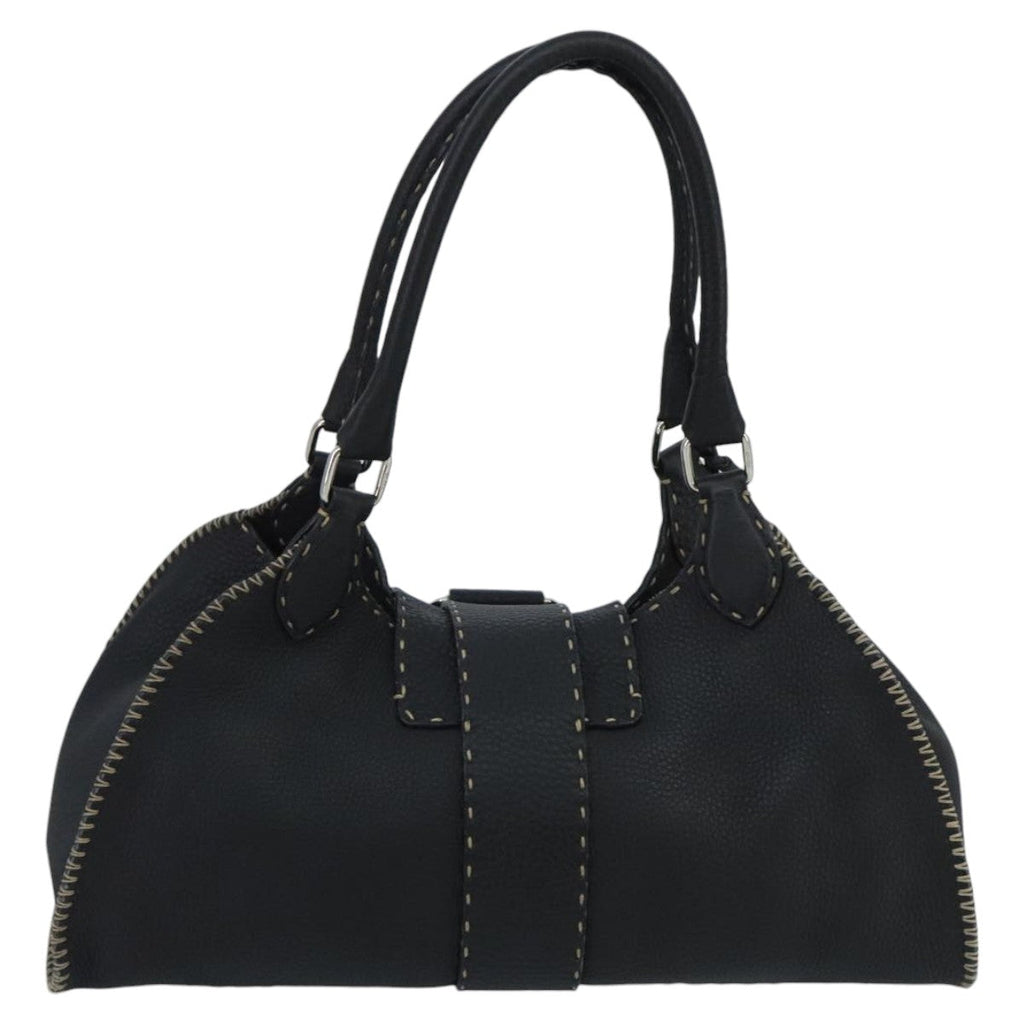 FENDI Celeria Hand Bag Leather Black Silver ki5027